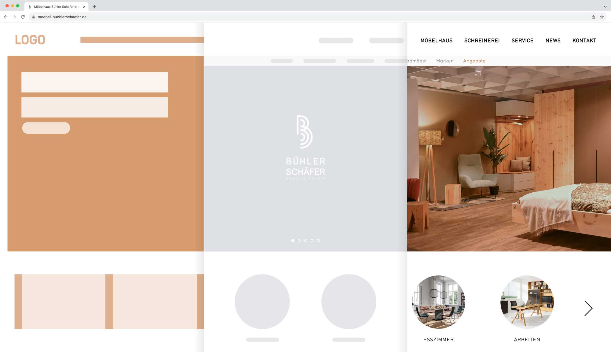 Screenshot vom Wireframe zur fertigen Webseite